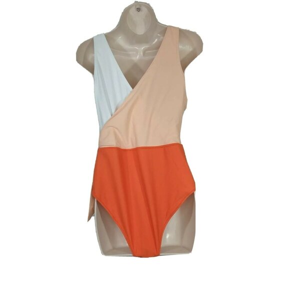 Cupshe One Piece Swimsuit Criss Cross Women Size L Orange White Padded NEW - Picture 4 of 10